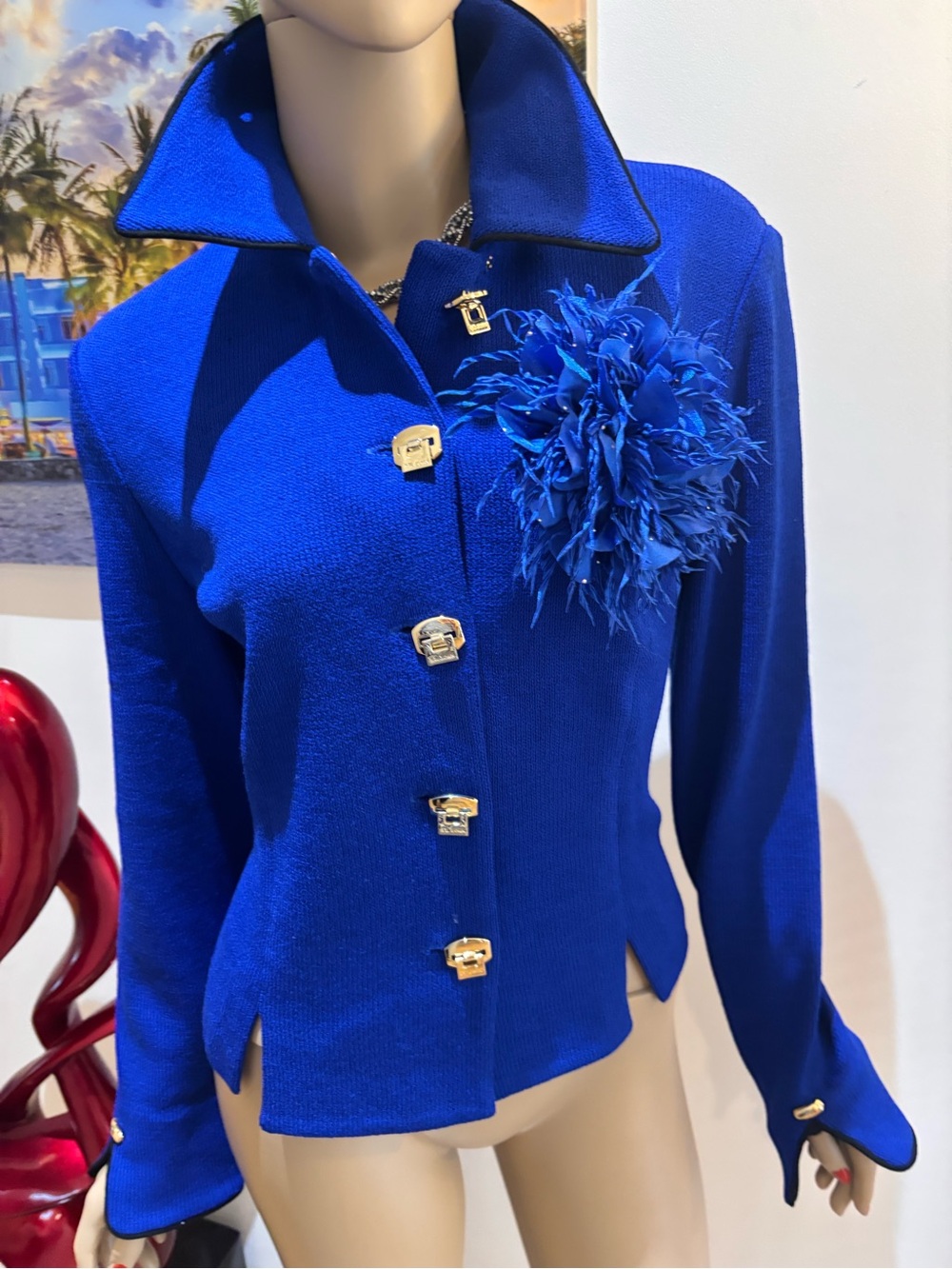 St. John Cobalt Royal Blue Button Jacket gold buttons 8 M embellished
